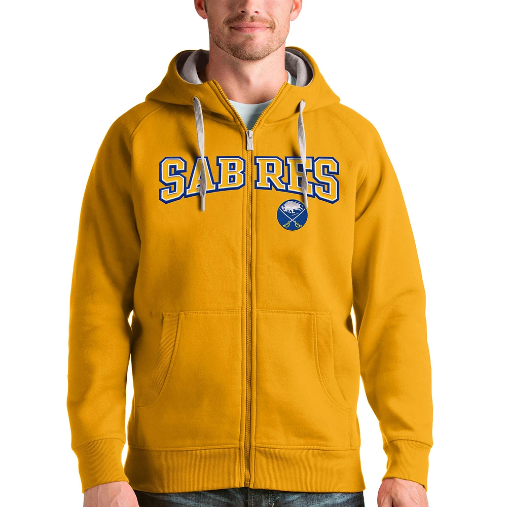 Men's Antigua Gold Buffalo Sabres Wordmark Victory Full-Zip Hoodie