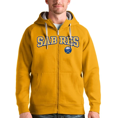 Men's Antigua Gold Buffalo Sabres Wordmark Victory Full-Zip Hoodie