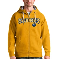 Men's Antigua Gold Buffalo Sabres Wordmark Victory Full-Zip Hoodie