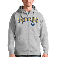 Men's Antigua Heathered Gray Buffalo Sabres Wordmark Victory Full-Zip Hoodie