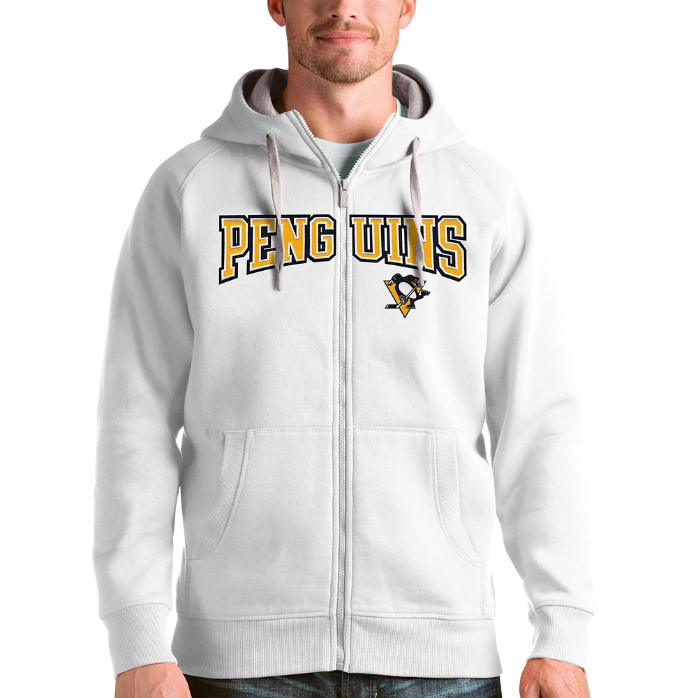 Men's Antigua White Pittsburgh Penguins Wordmark Victory Full-Zip Hoodie