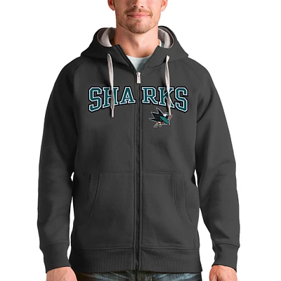 Men's Antigua Charcoal San Jose Sharks Wordmark Victory Full-Zip Hoodie