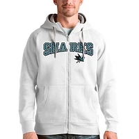 Men's Antigua White San Jose Sharks Wordmark Victory Full-Zip Hoodie