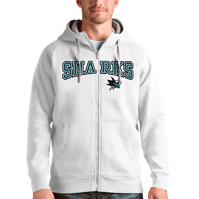 Men's Antigua White San Jose Sharks Wordmark Victory Full-Zip Hoodie