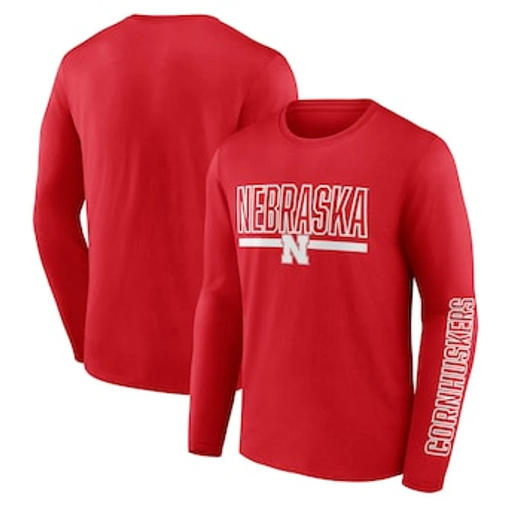 Men's Fanatics Scarlet Nebraska Huskers Modern Two-Hit Long Sleeve T-Shirt