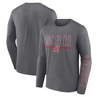 Men's Fanatics Heather Charcoal Washington State Cougars Modern Two-Hit Long Sleeve T-Shirt