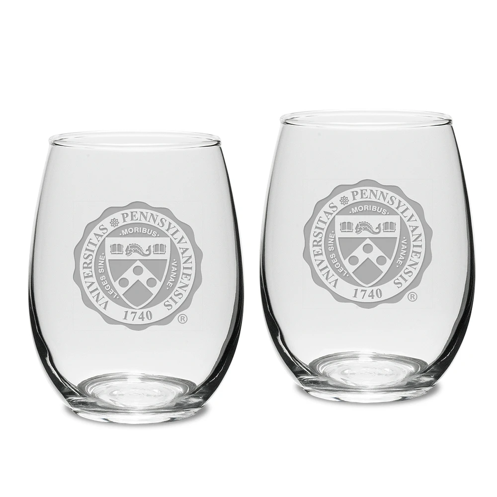 Pennsylvania Quakers 2-Piece 15oz. Stemless Wine Glass Set