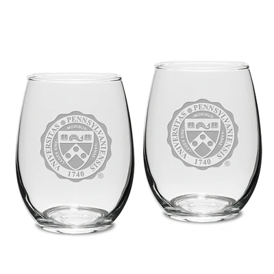 Pennsylvania Quakers 2-Piece 15oz. Stemless Wine Glass Set