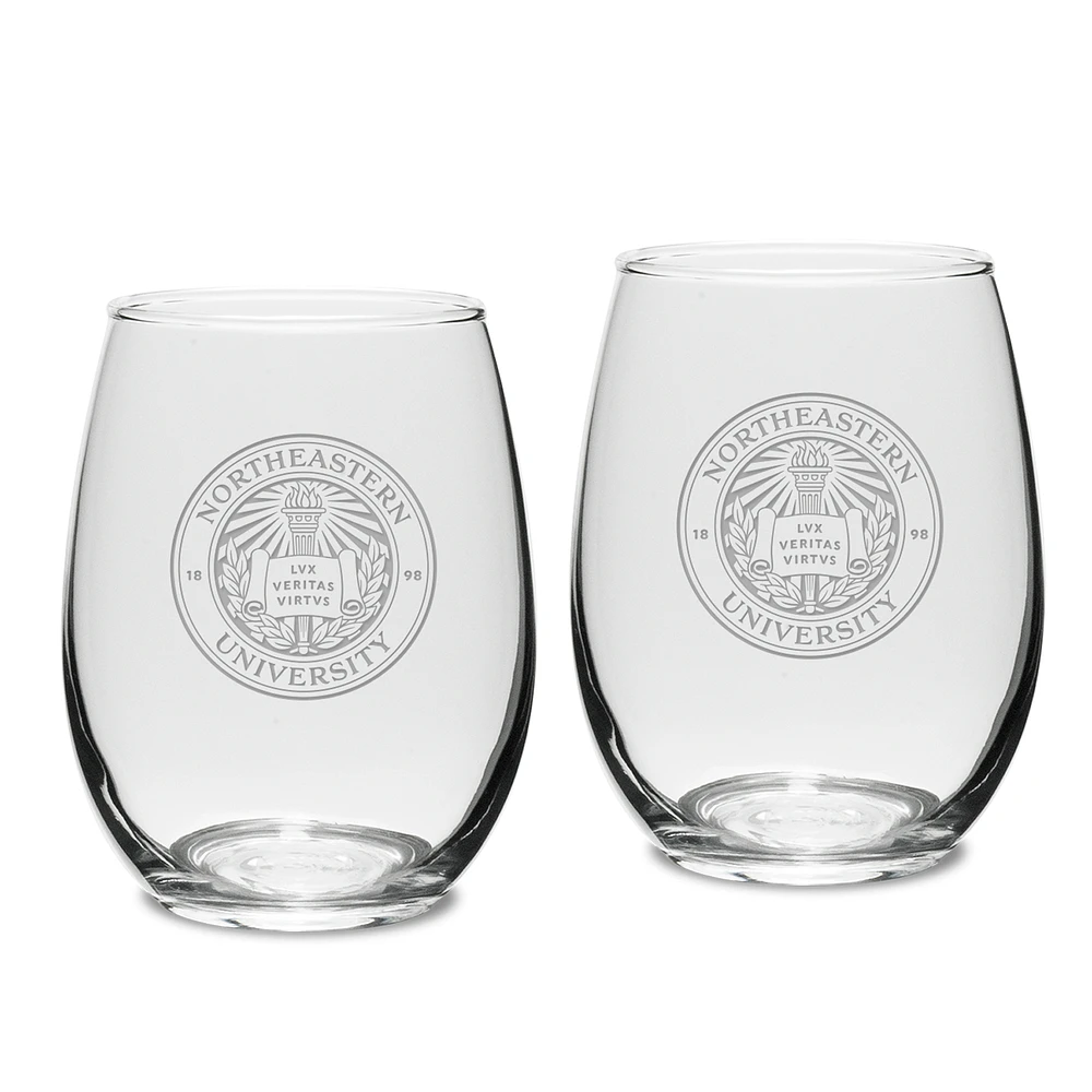 Northeastern Huskies 2-Piece 15oz. Stemless Wine Glass Set