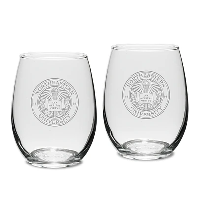 Northeastern Huskies 2-Piece 15oz. Stemless Wine Glass Set