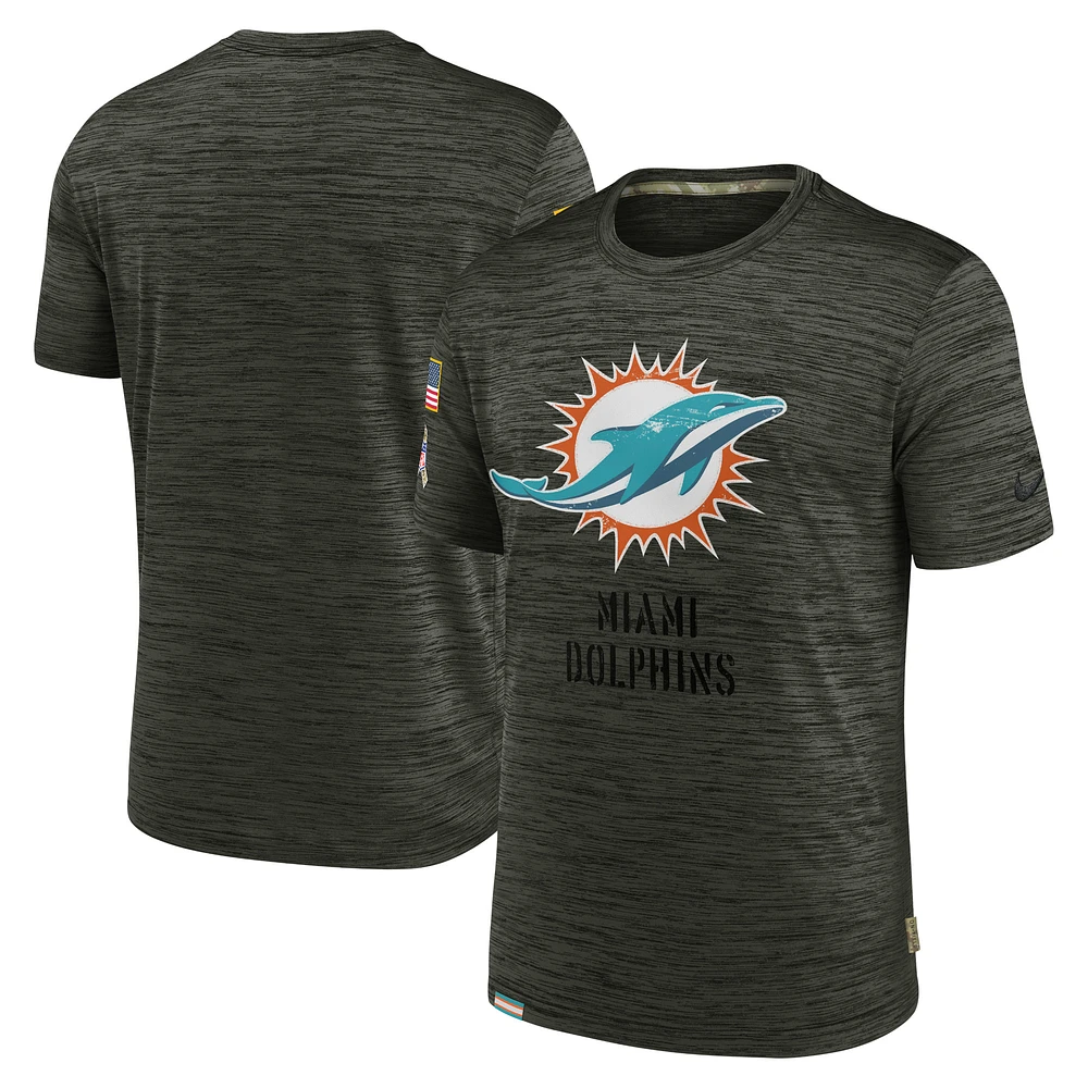 Men's Nike Olive Miami Dolphins Salute to Service Velocity Team T-Shirt