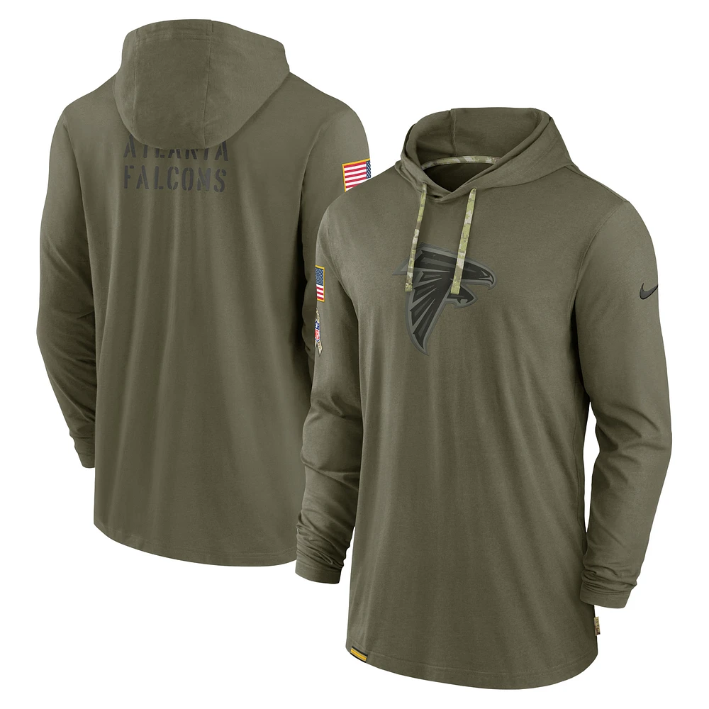 Men's Nike Olive Atlanta Falcons 2022 Salute to Service Tonal Lightweight Long Sleeve Hooded T-Shirt