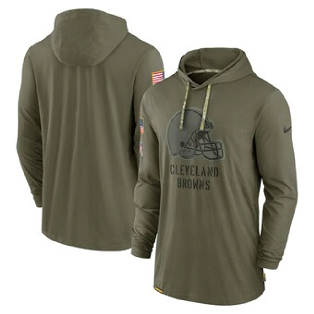 Men's Nike Olive Cleveland Browns 2022 Salute to Service Tonal Lightweight Long Sleeve Hooded T-Shirt