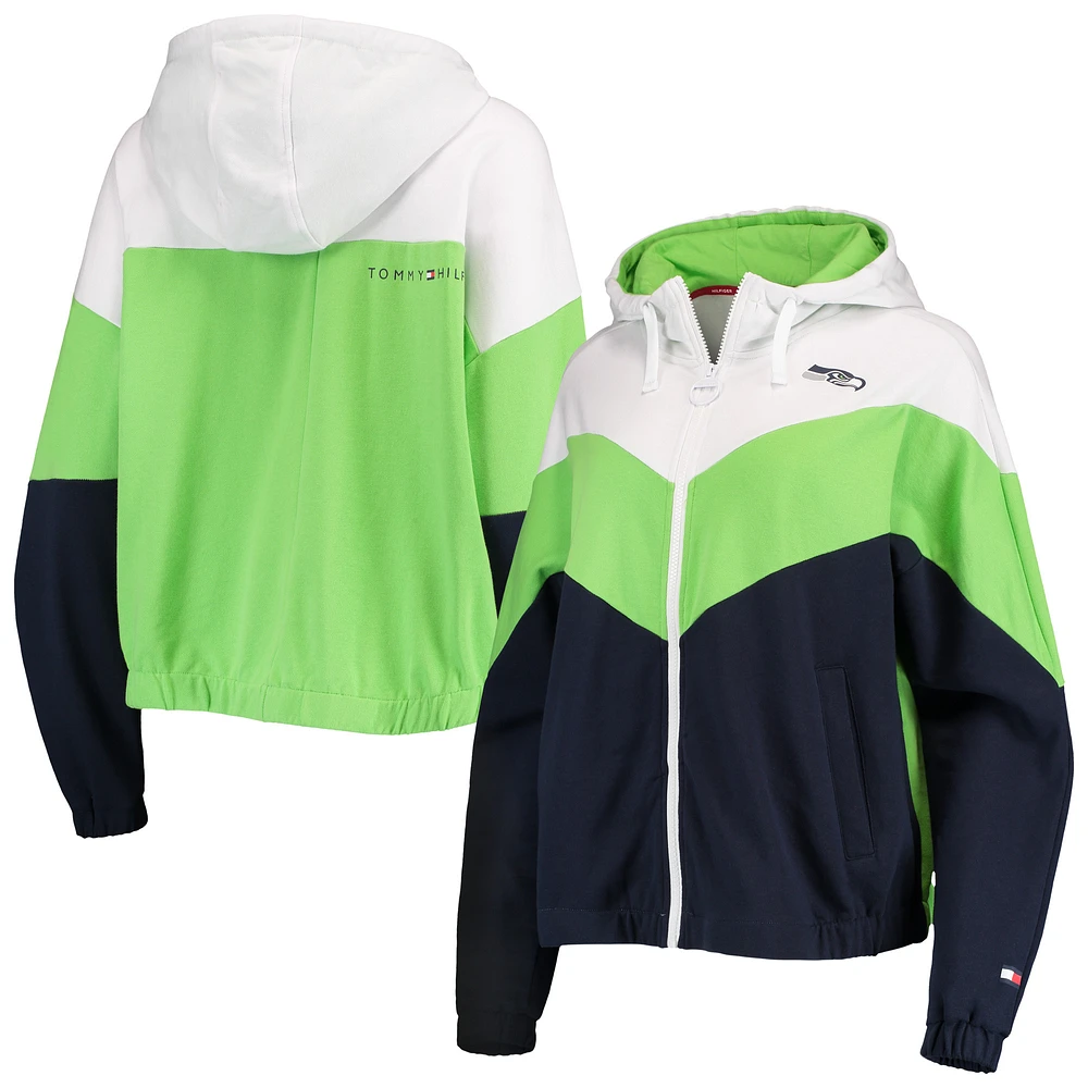 Women's Tommy Hilfiger College Navy/Neon Green Seattle Seahawks Abrena Full-Zip Hoodie