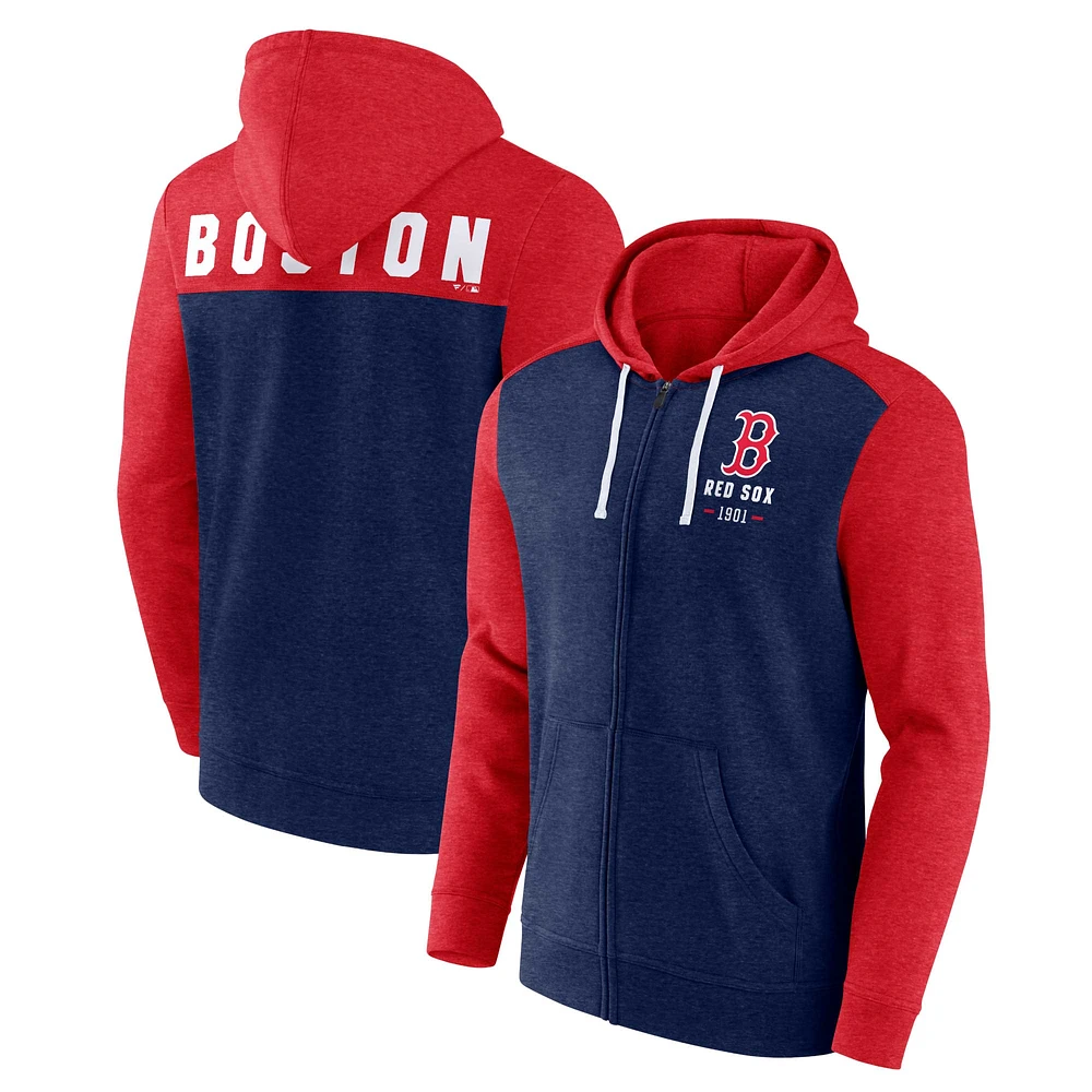 Men's Fanatics Heathered Navy/Heathered Red Boston Sox Blown Away Full-Zip Hoodie