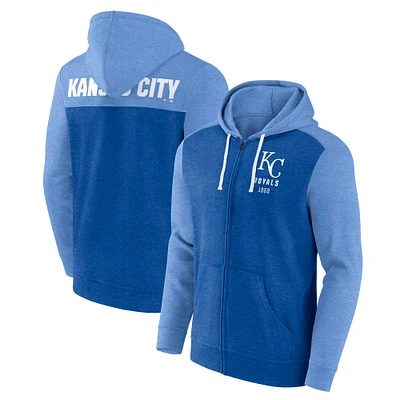 Men's Fanatics Heathered Royal/Heathered Light Blue Kansas City Royals Blown Away Full-Zip Hoodie