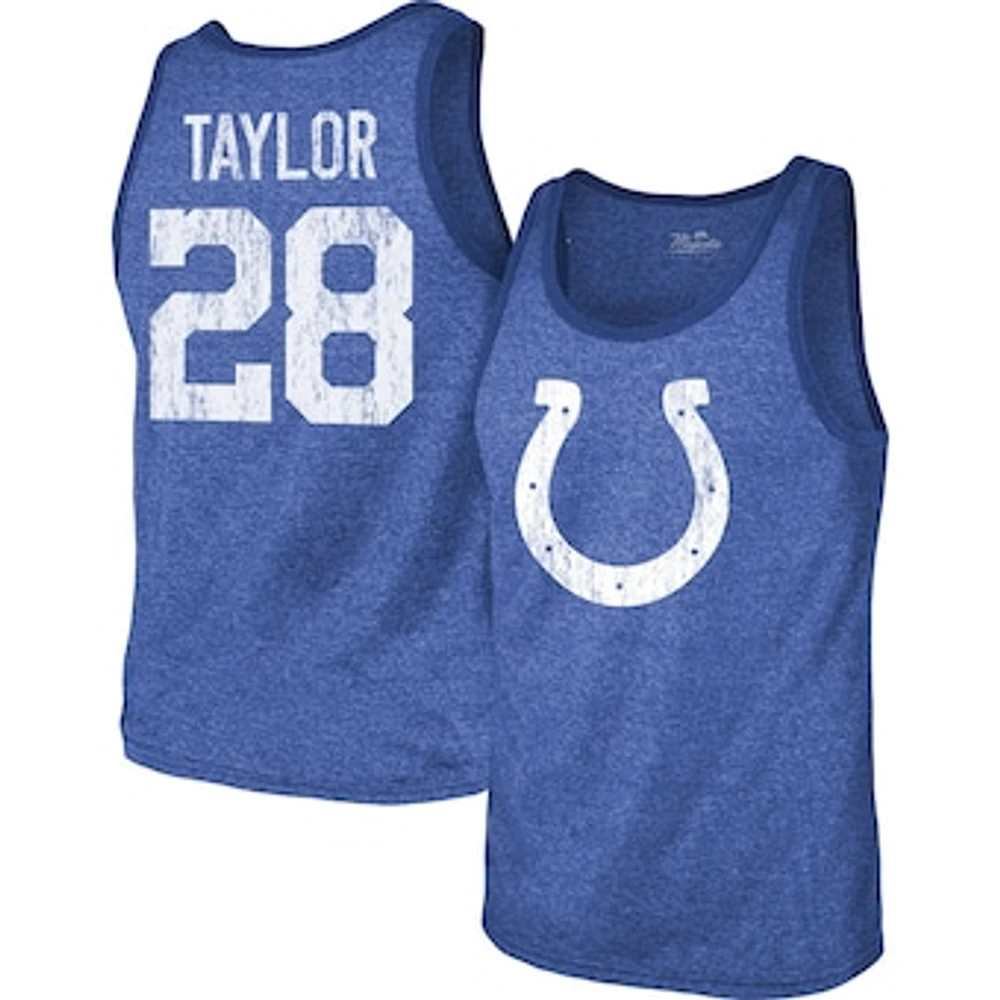 Men's Majestic Threads Jonathan Taylor Heathered Royal Indianapolis Colts Player Name & Number Tri-Blend Tank Top