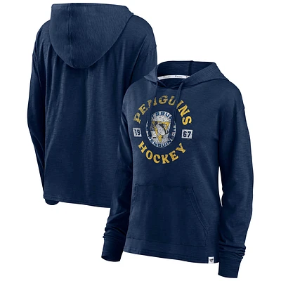 Women's Fanatics Navy Pittsburgh Penguins Heritage Salvation Waffle Pullover Hoodie