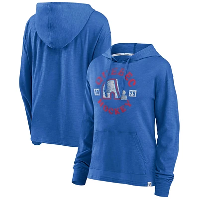 Women's Fanatics Royal Quebec Nordiques Heritage Salvation Waffle Pullover Hoodie