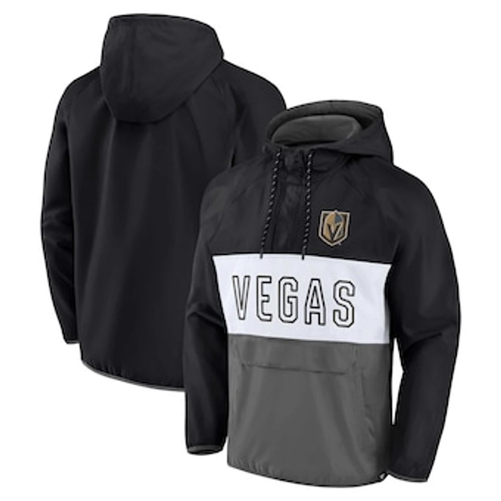 Men's Fanatics Black/Gray Vegas Golden Knights Backhand Shooter Defender Anorak Raglan Hoodie Quarter-Zip Jacket