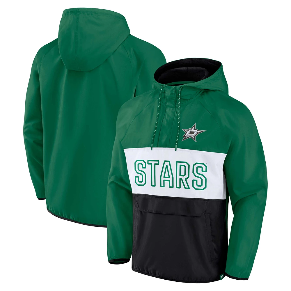 Men's Fanatics Kelly Green/Black Dallas Stars Backhand Shooter Defender Anorak Raglan Hoodie Quarter-Zip Jacket