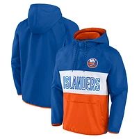 Men's Fanatics Royal/Orange New York Islanders Backhand Shooter Defender Anorak Raglan Hoodie Quarter-Zip Jacket