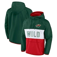 Men's Fanatics Green/Red Minnesota Wild Backhand Shooter Defender Anorak Raglan Hoodie Quarter-Zip Jacket