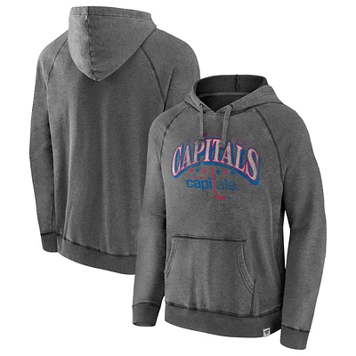 Men's Fanatics Gray Washington Capitals Heritage Broken Ice Washed Raglan Pullover Hoodie