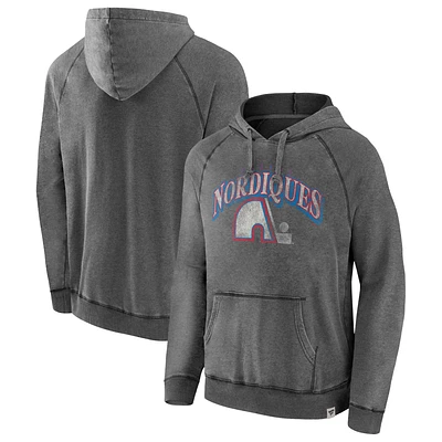 Men's Fanatics Gray Quebec Nordiques Heritage Broken Ice Washed Raglan Pullover Hoodie