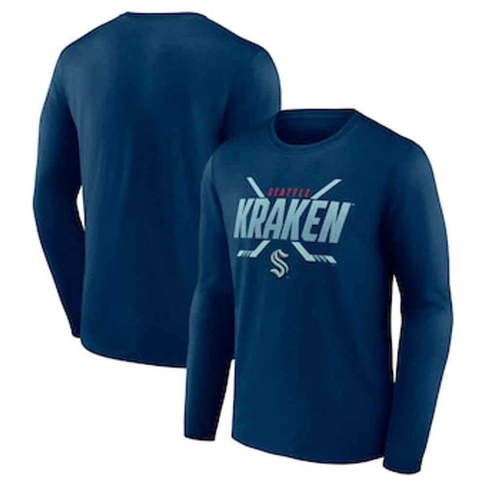 Men's Fanatics Deep Sea Blue Seattle Kraken Covert Long Sleeve T-Shirt