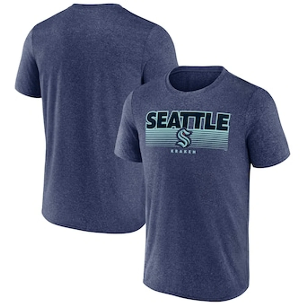 Men's Fanatics Heathered Deep Sea Blue Seattle Kraken Prodigy Performance T-Shirt