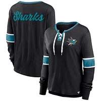 Women's Fanatics Black San Jose Sharks Effervescent Exclusive Lace-Up Long Sleeve T-Shirt