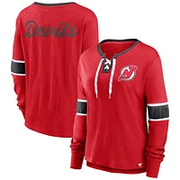 Women's Fanatics Red New Jersey Devils Effervescent Exclusive Lace-Up Long Sleeve T-Shirt