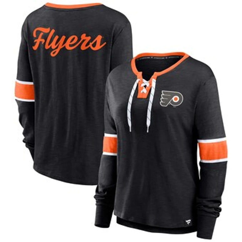 Women's Fanatics Black Philadelphia Flyers Effervescent Exclusive Lace-Up Long Sleeve T-Shirt