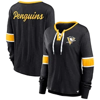 Women's Fanatics Black Pittsburgh Penguins Effervescent Exclusive Lace-Up Long Sleeve T-Shirt