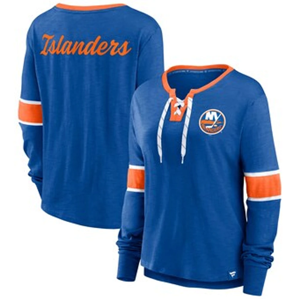 Women's Fanatics Royal New York Islanders Effervescent Exclusive Lace-Up Long Sleeve T-Shirt