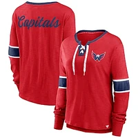 Women's Fanatics Red Washington Capitals Effervescent Exclusive Lace-Up Long Sleeve T-Shirt