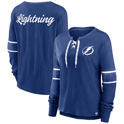 Women's Fanatics Blue Tampa Bay Lightning Effervescent Exclusive Lace-Up Long Sleeve T-Shirt