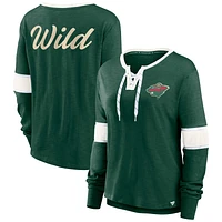 Women's Fanatics Green Minnesota Wild Effervescent Exclusive Lace-Up Long Sleeve T-Shirt