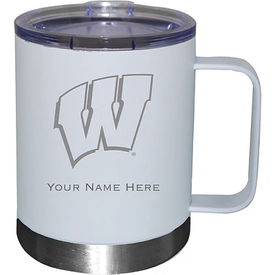 White Wisconsin Badgers 12oz. Personalized Stainless Steel Lowball with Handle