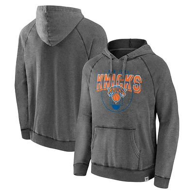 Men's Fanatics Gray New York Knicks True Classics Vintage Snow Wash Raglan Pullover Hoodie