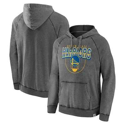 Men's Fanatics Gray Golden State Warriors True Classics Vintage Snow Wash Raglan Pullover Hoodie