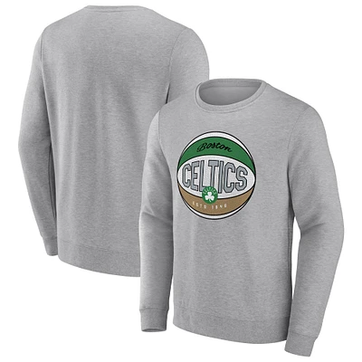 Men's Fanatics Heathered Gray Boston Celtics True Classics Vint Pullover Sweatshirt