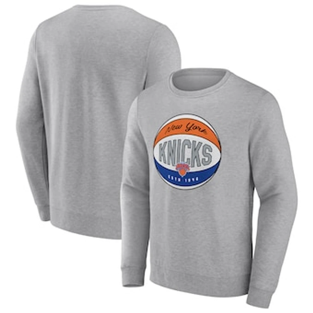 Men's Fanatics Heathered Gray New York Knicks True Classics Vint Pullover Sweatshirt