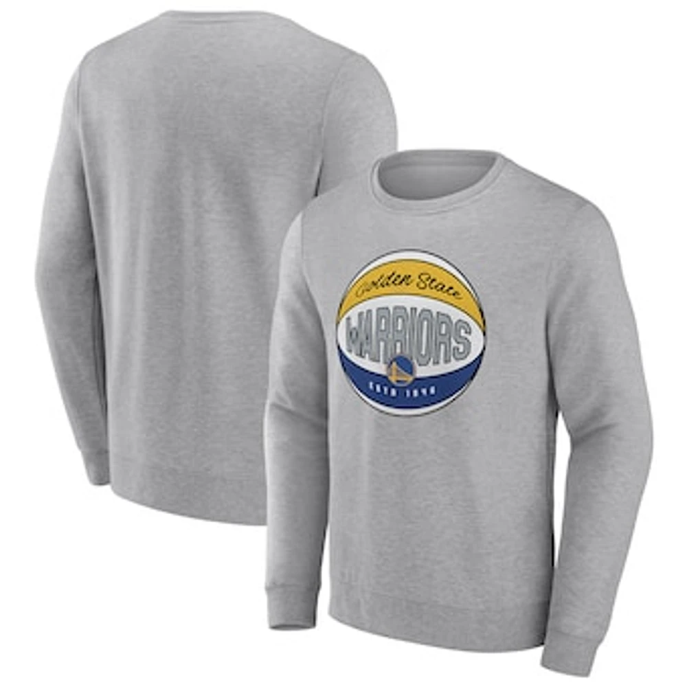 Men's Fanatics Heathered Gray Golden State Warriors True Classics Vint Pullover Sweatshirt