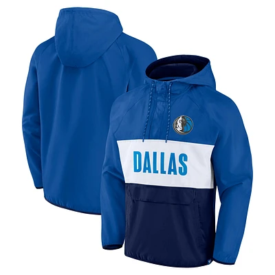 Men's Fanatics Royal/Navy Dallas Mavericks Team Leader Iconic Colorblock Anorak Raglan Quarter-Zip Hoodie