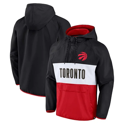 Men's Fanatics Black/Red Toronto Raptors Team Leader Iconic Colorblock Anorak Raglan Quarter-Zip Hoodie