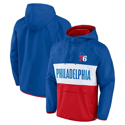 Men's Fanatics Royal/Red Philadelphia 76ers Team Leader Iconic Colorblock Anorak Raglan Quarter-Zip Hoodie