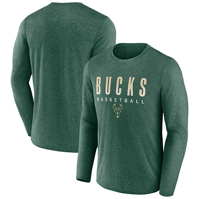 Men's Fanatics Heathered Hunter Green Milwaukee Bucks Where Legends Play Iconic Practice Long Sleeve T-Shirt