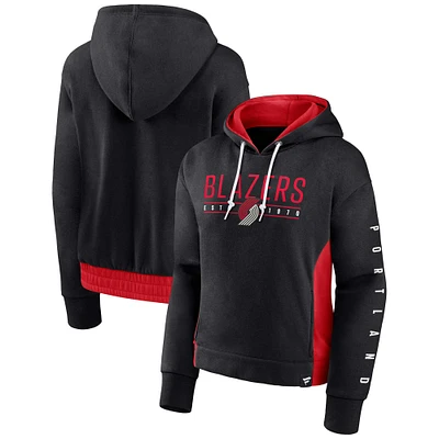 Women's Fanatics Black Portland Trail Blazers Iconic Halftime Colorblock Pullover Hoodie